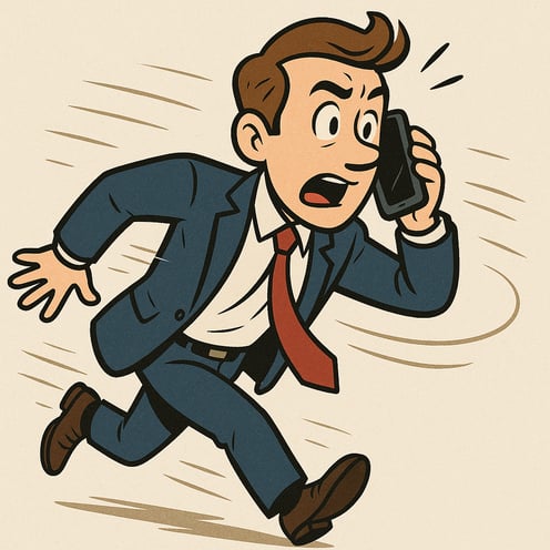 business person making a call fast in cartoon likeness